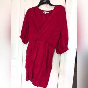 Amanda Uprichard Red Puff Sleeve Wrap Dress